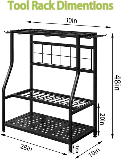 Garden Tool Organizer Holder Heavy Duty Steel Rack Up to 60 Long Handled Tools for Garage Shed Outdoor Garden Yard Black