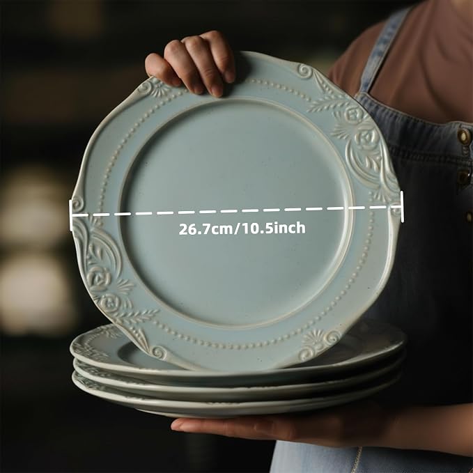 salad plates set of 4, 10.5 inch Reactive Glaze Stoneware Dinner Dish Set