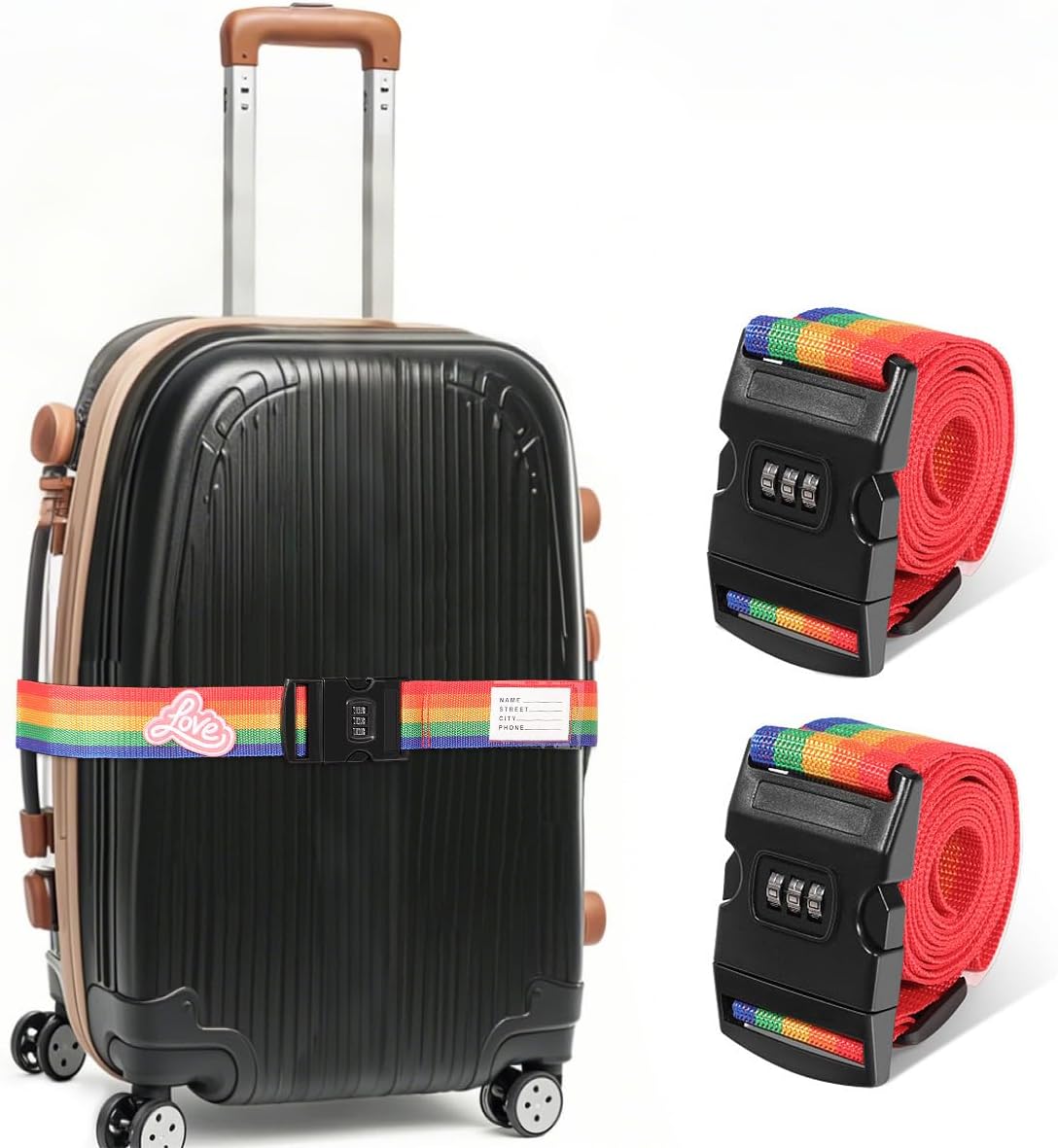 Adjustable Luggage Straps with Combination Lock – 4 Pack Bright Colors, Quick-Release Buckle, Secure Travel Luggage Straps for Added Safety（Multicolour）