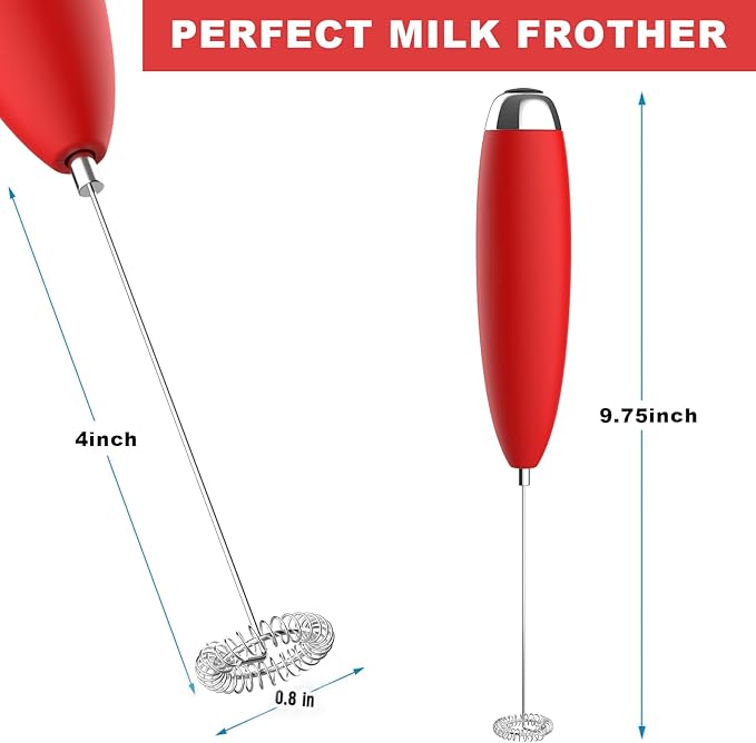 Electric Milk Frother Handheld For Coffee, Upgraded Motor Electric Whisk Durable Low Noise Mini Drink Mixer Portable Foam Maker For Cold Milk Bulletproof Coffee Latte Cappuccino Matcha in Kitchen, Red
