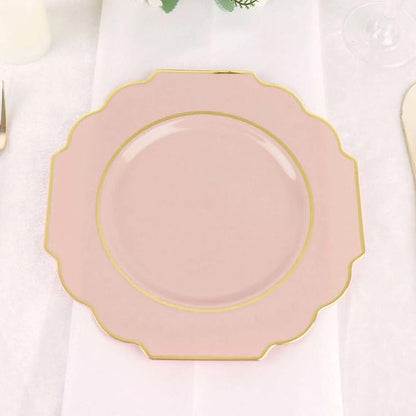Blush Hard Plastic Dessert Plates, 50 Pack 8" Disposable Round Baroque Plates