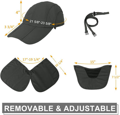Foldable Sun Cap, Fishing Hats, UPF 50+ Protection Caps with Face Mask Neck Flap