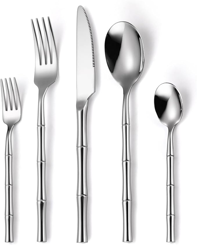 20 Pieces Bamboo Flatware Set Silverware Set Service