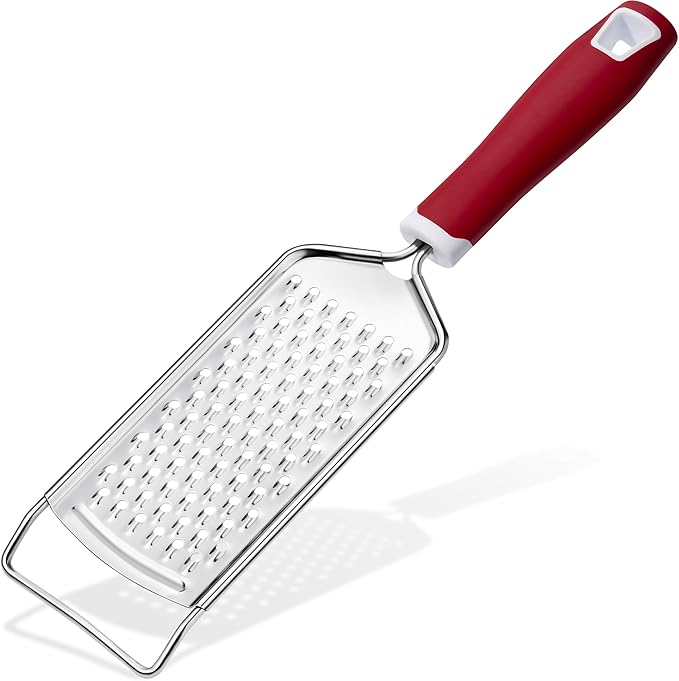 Rainspire Professional Cheese Graters for Kitchen Stainless Steel Handheld, Metal Lemon Zester Grater With Handle For Cheese, Chocolate, Spices, Kitchen Gadgets Tools, Soft Grip Handle (Red)