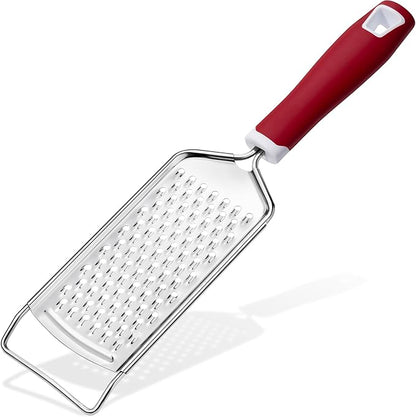 Rainspire Professional Cheese Graters for Kitchen Stainless Steel Handheld, Metal Lemon Zester Grater With Handle For Cheese, Chocolate, Spices, Kitchen Gadgets Tools, Soft Grip Handle (Red)