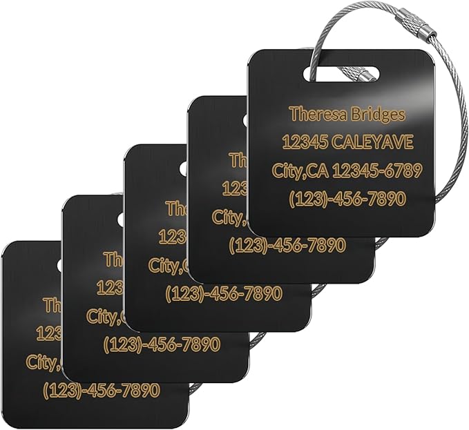 (5Pack Made in USA) Custom Personalized Luggage Tags-Customized Unique tag for Suitcase Backpack Travel,Bags (Black (2 × 2))