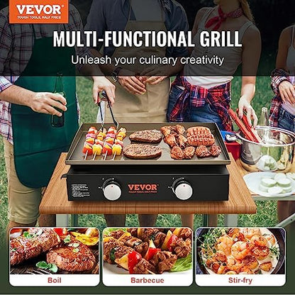 VEVOR Commercial Griddle, 22.4" Heavy Duty Manual Flat Top Griddle, Countertop Gas Grill with Non-Stick Cooking Plate, Countertop Gas Griddles, H-Shaped Burner Restaurant Portable Grill, 13,000 BTU