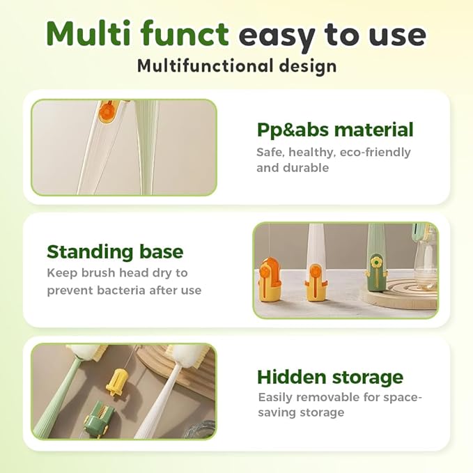 5-in-1 Bottle Cleaning Brush Set, Multifunctional Household Cleaning Kit with Long Flexible Scrubber,for Narrow Mugs, Stainless Steel Cups, Baby Bottles and Tumbler (White, 1 pcs)