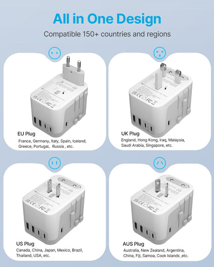 Universal Travel Adapter, VINTAR International Power Adapter with 6A 3 USB C and 2 USB Ports, All in One Travel Essentials Plug Adapter, Worldwide Outlet Converter for Europe UK AUS USA(Type A/C/G/I)