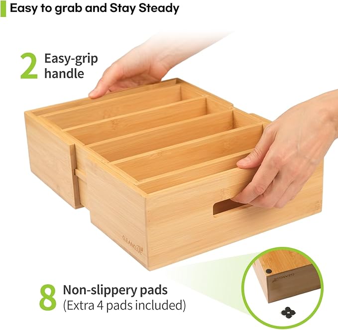 Expandable Kitchen Cabinet Organizer for Food Storage Container Lids, Bamboo Drawer Caddy Adjustable Dividers, Box for Kitchen Storage and Organization, Lids Organizer for Cabinet (Natural)