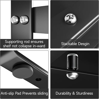 2Pack 16.5-27’’L Expandable Cabinet Shelf Organizers, Stackable Metal Shelves Extender for Kitchen Countertop Storage, Adjustable Spices Shelves Rack Stand for Cupboard Pantry, Black