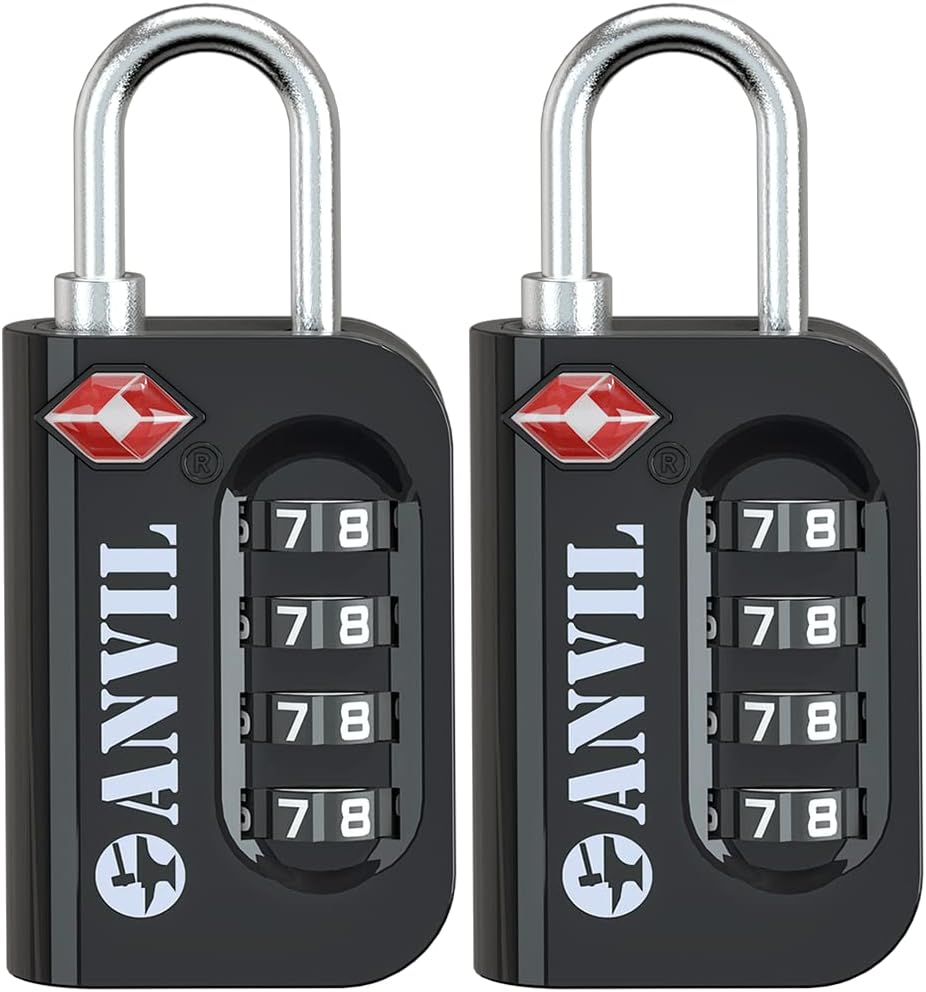 ANVIL TSA Approved Luggage Lock - 4 Digit Combination, 10,000 Combinations, Easy-Read Password Window, Travel Lock for Suitcases, Backpacks, Gym & Student Lockers, Baggage