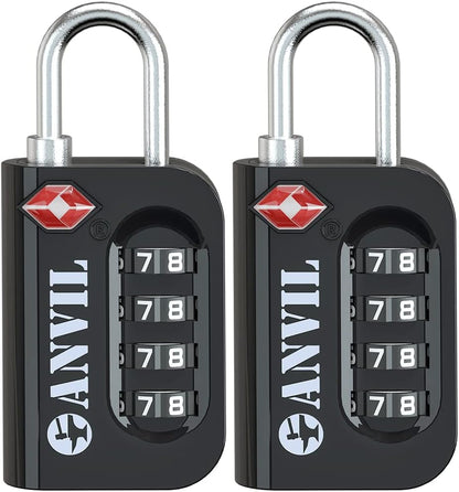 ANVIL TSA Approved Luggage Lock - 4 Digit Combination, 10,000 Combinations, Easy-Read Password Window, Travel Lock for Suitcases, Backpacks, Gym & Student Lockers, Baggage