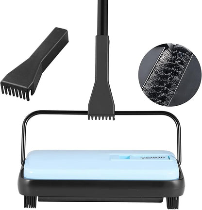 VEVOR Carpet Sweeper Manual, Floor Sweeper with 300 ml Dustbin Capacity Easy to Empty, 6.7 inch Cleaning Width for Home Office Carpets Pet Hair Dust, Blue