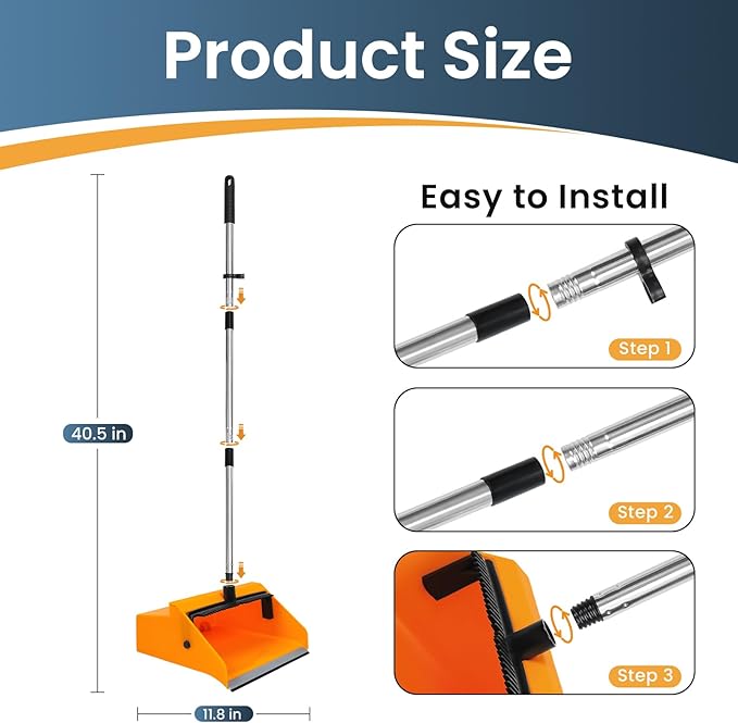 Large Commercial Dustpan with Comb，Long Handle Upright Heavy Duty Dust Pan Outdoor Indoor for Courtyards, Garages, Lobbies, Shopping Malls, Market Floors, Sidewalks, Classroom Floor Cleaning
