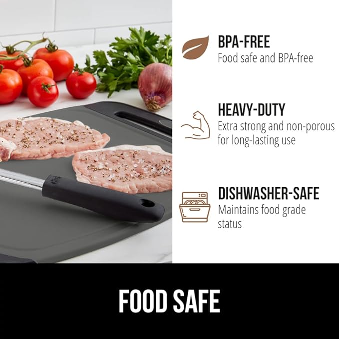 GORILLA GRIP BPA-Free Reversible Kitchen Cutting Board Set of 3, US Designed, Nonporous, Juice Grooves Catch Liquid, Slip Resistant Border, Dishwasher Safe, Durable Food Chopping Boards, Black Gray