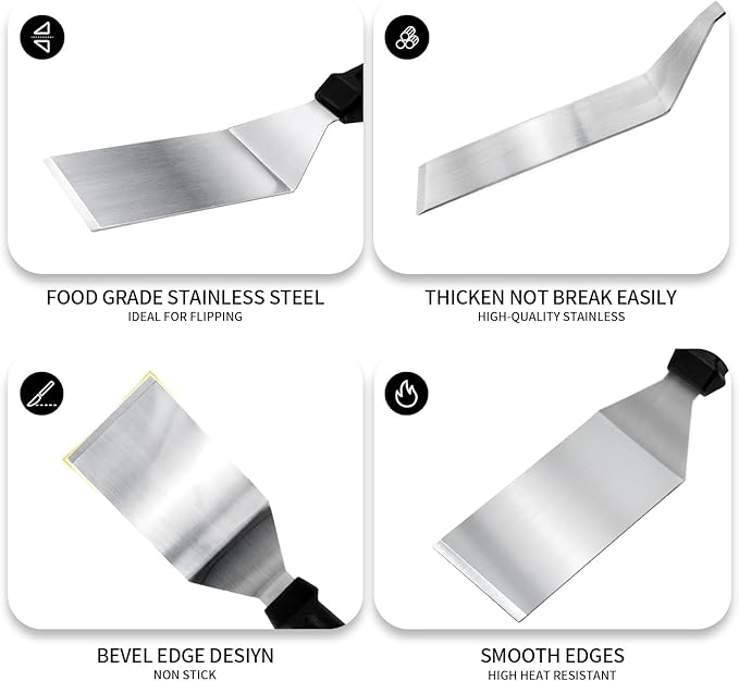 Metal Spatulas 1 PC, Stainless Steel Spatula with Heat Resistant Handle, 9.8 Inch Stainless Steel Spatula Ideal for Desserts, Pancakes, Eggs, Griddle Scraper or BBQ
