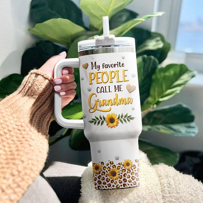 Nana Tumblers Handle Heart Daisy Cup Cups Coffee Print Black For Granny, Grandma Gifts, Tumbler 40 Oz With Handle Lid And Straw, Grandma Carving Rainbow Leopard Sunflower
