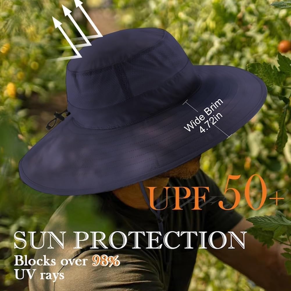 Home Prefer UPF50+ Mens Sun Hat Wide Brim Fishing Hat Foldable Large Brim UV Protection Sun Hat for Men Women Beach Gardening