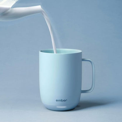 Ember Temperature Control 14oz Smart Mug 2, App-Controlled and Rechargeable Heated Coffee Cup Warmer with Intelligent LED Display, Powder Blue