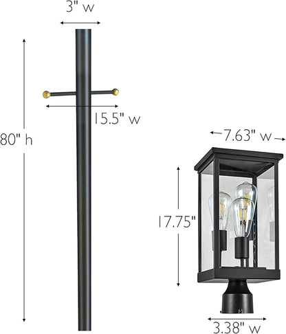Design House Mayfield Post Light, Includes Lamp Post, 3-Light, Clear Glass, Weather Resistant, Matte Black, 7.63 in x 7.63 in x 97.75 in, 587584