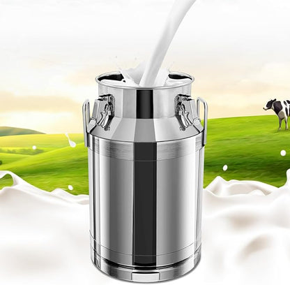 Milk Can Stainless Steel Containers with Lids Old Fashion Milk Jug Metal Bucket with Practical Handles, Sealed Bucket for Milk Water Wine Honey Oil Rice Tea Beans Grains (40L/10.57Gal)
