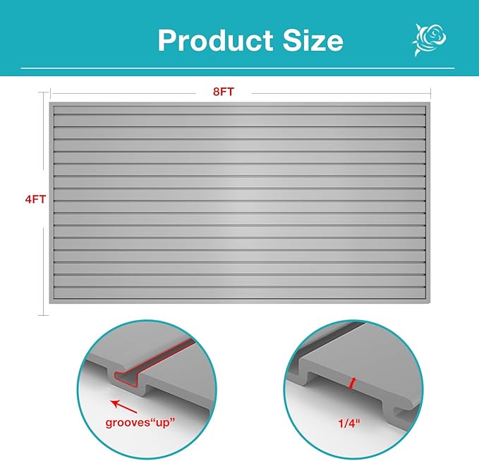 NeatiEase Slatwall Panel Wall Storage Systems, 4 x 8ft Slat Wall Paneling Garage Wall Organizer, Heavy Duty Wall Mounted PVC Wall Rack (Gray)