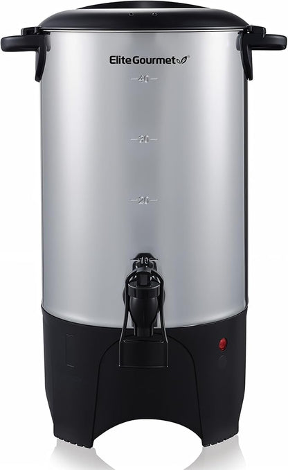 Elite Gourmet CCM040 Stainless Steel 40 Cup Coffee Urn Removable Filter For Easy Cleanup, Two Way Dispenser with Cool-Touch Handles Electric Coffee Maker Urn, Stainless Steel