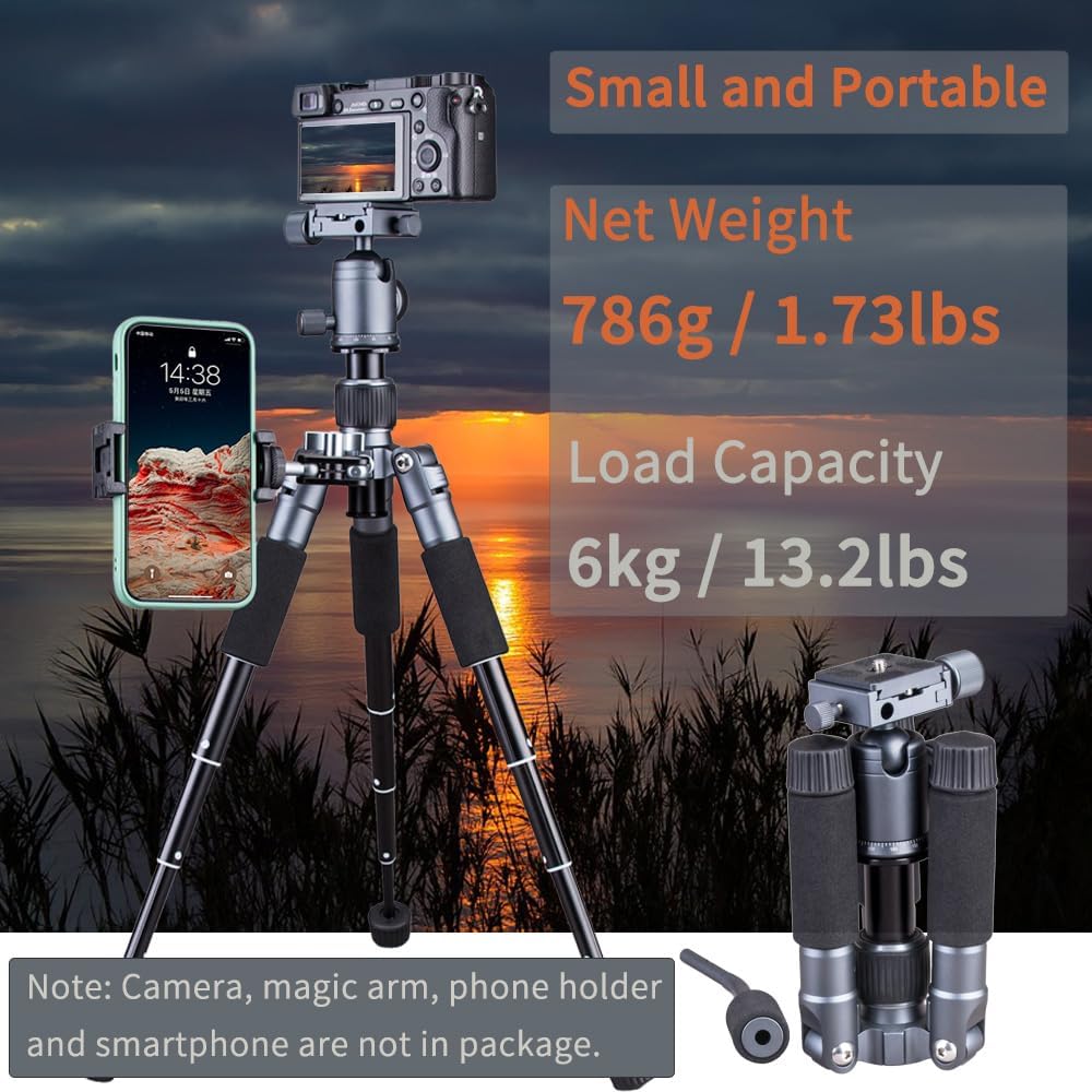 Portable Desktop Mini Tripod with Panning Handle, 20" / 52cm Desk Tabletop Aluminum Alloy with 360° Ball Head, Compact Tripod for DSLR Camera Video Camcorder, Load up to 13lb / 6kg