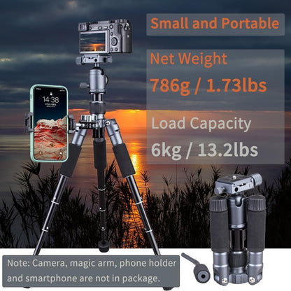 Portable Desktop Mini Tripod with Panning Handle, 20" / 52cm Desk Tabletop Aluminum Alloy with 360° Ball Head, Compact Tripod for DSLR Camera Video Camcorder, Load up to 13lb / 6kg