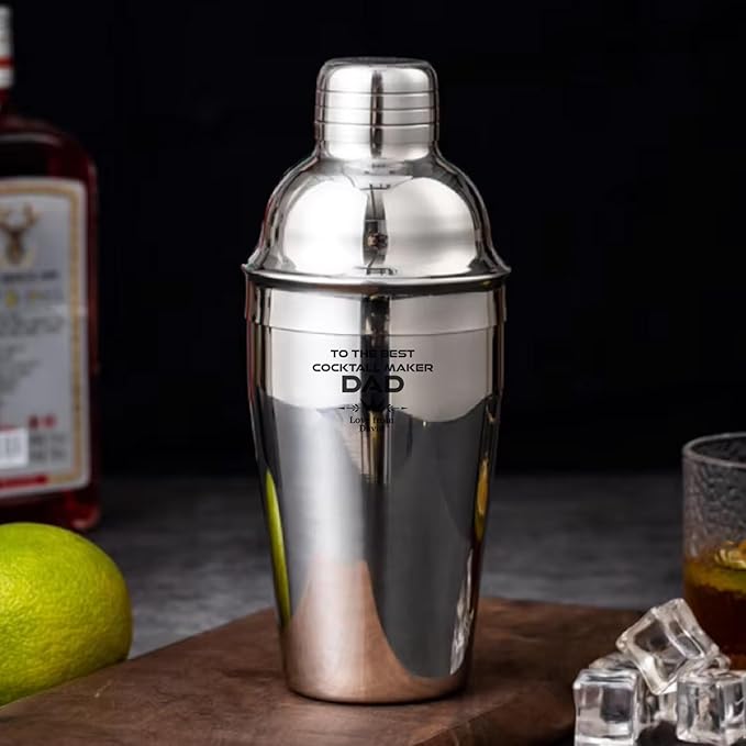 Custom Cocktail Shaker Bar Set 24oz - Custom Professional Stainless Steel Martini Mixer with Built-in Strainer, Measuring Jigger & Spoon - Engraved Drink Shaker Kit for Bartenders & Home Bars - Crown