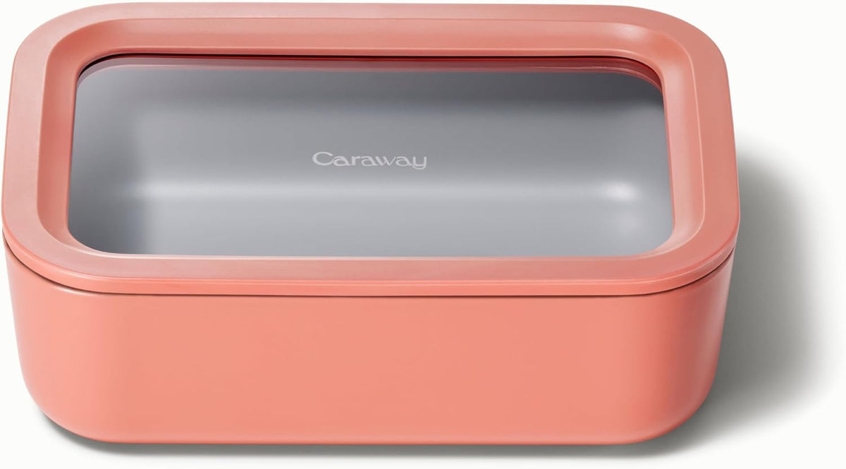 Caraway Glass Food Storage - 6.6 Cup Ceramic Coated Container - Non-Toxic, Non-Stick Lunch Box With Lids - Dishwasher, Oven, & Microwave Safe - Perracotta