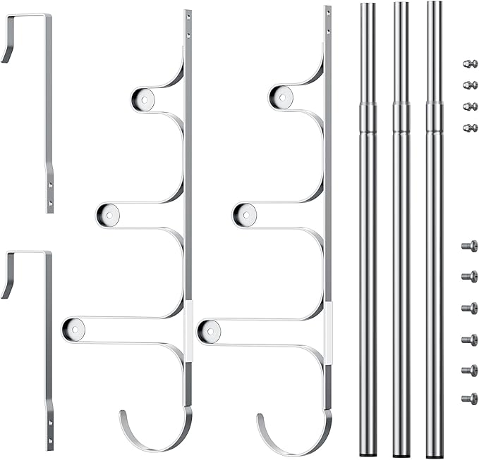 Over The Door Towel Rack, Over Door Towel Rack for Bathroom Door, Triple Towel Storage Holder with Hooks (Silver Gray, 17.32" L)