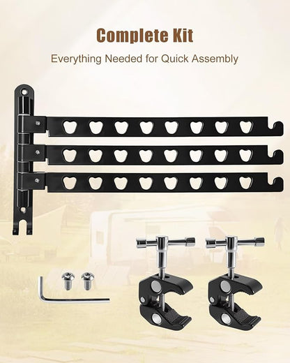 Aluminum RV Clothes Drying Rack 3 Swivel Arms, 180° Adjustable and 90° Fold-Up Storage, Rustproof No-Drilling Mount for Camper Trailer Boat Balcony Motorhome