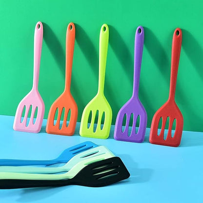 2Pack Small Silicone Turner High Heat Resistant Slotted Spatula for Fish, Eggs, Pancakes and More (8.2 IN, Black)