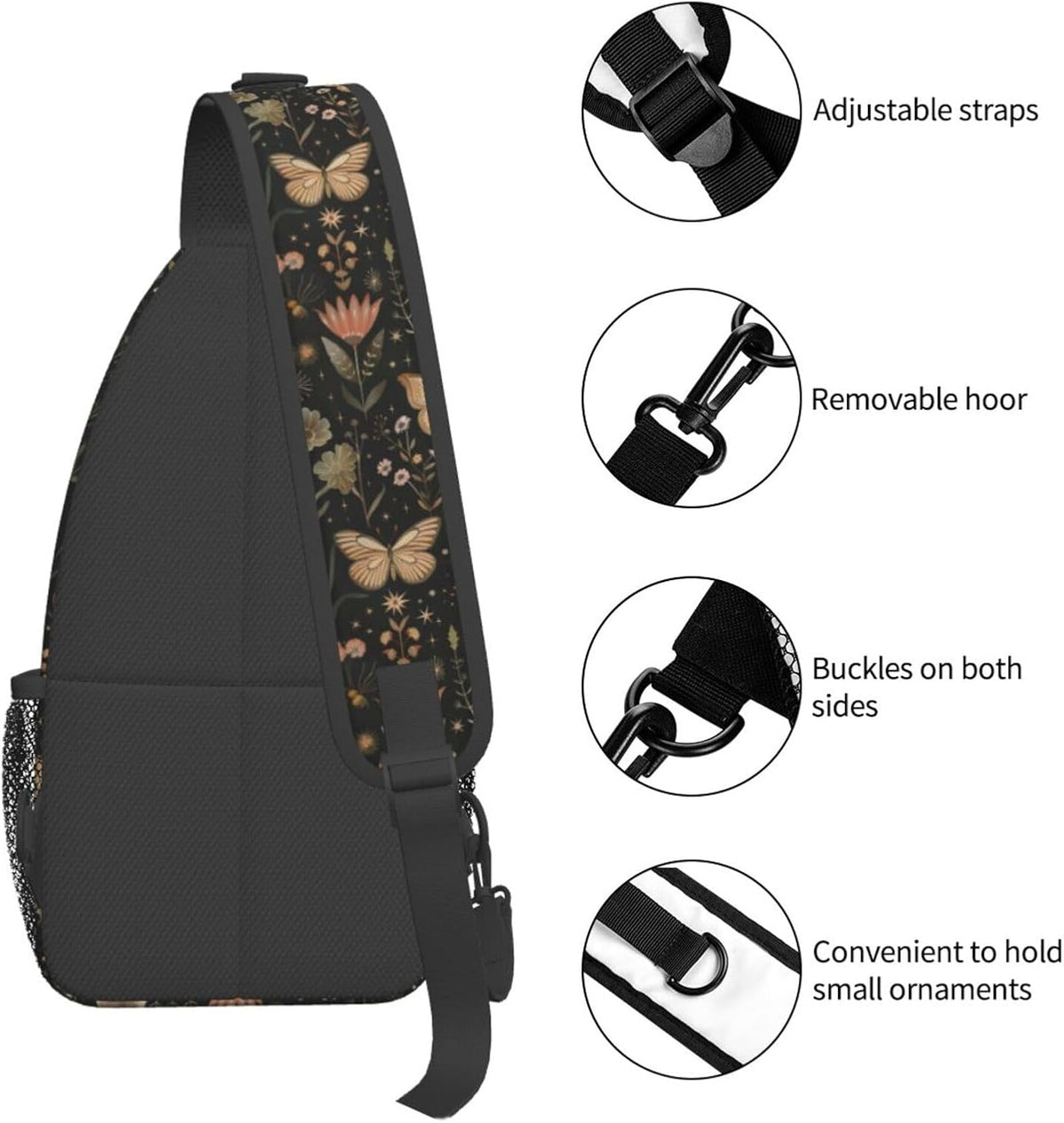 SUPLUCHOM Sling Bag Vintage Butterfly Moon Flower Hiking Daypack Crossbody Shoulder Backpack Travel Chest Pack for Men Women