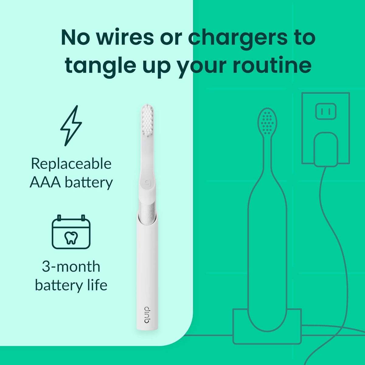 Quip Sonic Toothbrush for Adults with Timer - Includes Extra Brush Head and Travel Cover Mount - Electric, Soft Bristle Refill Head, Metal Handle, 3 Month Battery Life - Travel Toothbrush - Silver