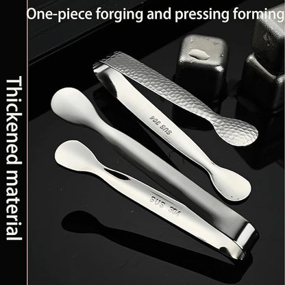 4Pcs 4.3" Stainless Steel Mini Ice Tongs – Ideal for coffee bars, tea parties, dessert events & kitchen use (sugar/ice buckets, appetizers). Available in shiny/textured surface styles for versatile