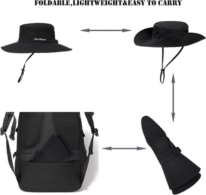 Womens Summer Sun Hat Beach Hat Wide Brim Outdoor UV Protection Hat Foldable Cool Mesh Ponytail Bucket Hat