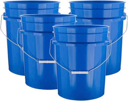 House Naturals 5 Gallon Premium HPDE Plastic Bucket - Made in USA Food Grade Storage Container, BPA Free All Purpose Pail (4, Blue)
