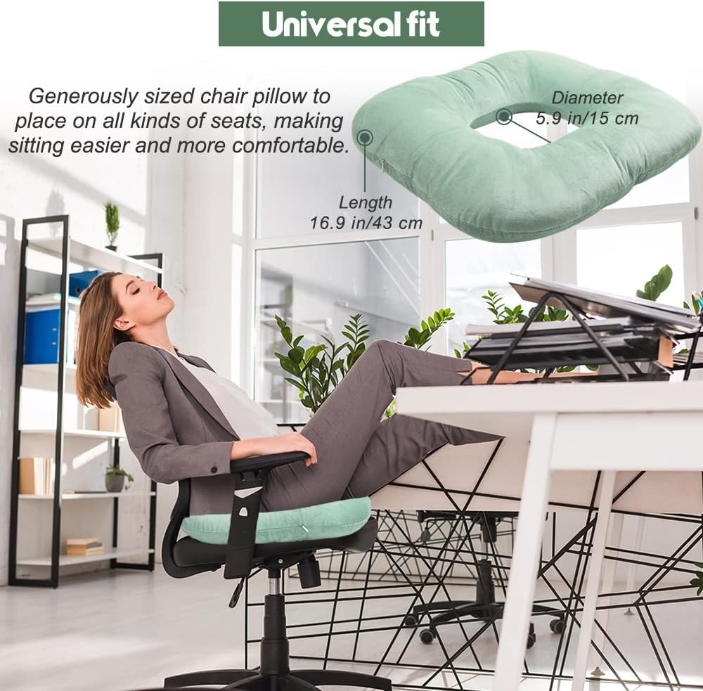 Stuffed Donut Pillow Seat Cushion | for Tailbone and Coccyx Pain, Hemorrhoids, Bed Sores, Pregnancy, Prostate, Surgery Recovery, Sitting Pressure Relief, for Home, Office and Car (Moss Green)