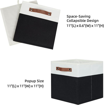 HNZIGE Cubes Storage Bins Set of 4,11 x 11 Fabric Storage Cube Baskets for Storage,Decorative Storage Bins for Shelves with Handles,Closet Clothes Baskets for Organizing Home(Black White)