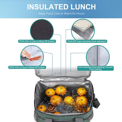 iknoe Large Foldable Cooler Bag, 8.5L Insulated Lunch Bag, Leakproof Lunch Cooler Tote with Multi-Bag Design Suitable for Beach, Picnic and Office Use, Grayish Green 15-Can