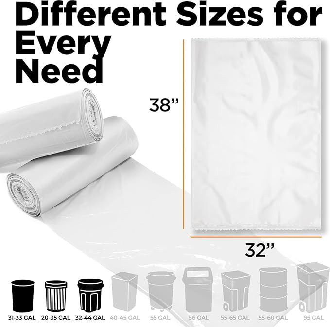 30-33 Gallon Clear Trash Bags Heavy Duty (250 COUNT) - Clear Recycling Garbage Bags 30+ Gallon, 32 Gallon - Made in USA