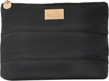 LAURA GELLER NEW YORK Quilted Makeup Bag, Black - Toiletry Bag Organizer for Travel - Large Capacity Full Size Makeup Bag - Easy to Clean