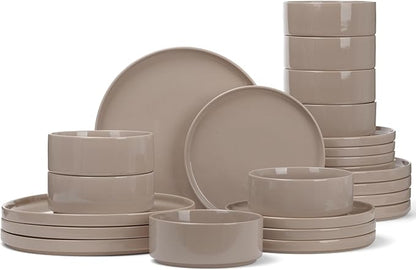 Famiware Nebula Plates and Bowls Sets, 24 Pieces Dinnerware Sets, Dishes Set for 8, Cinnamon Brown