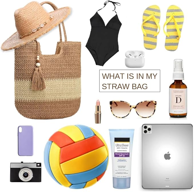 Straw Beach Bags for Women Woven Beach Tote Bag Casual Boho Large Shoulder Handbags Purse for Vacation Holiday