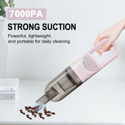 6-in-1 Lightweight Stick Vacuum Cleaner with 100W Powerful Motor, Mini Portable Household Handheld Vacuum Cleaner for Domestic Hard Floors, Carpets and Pet Hair(Pink Cordless)