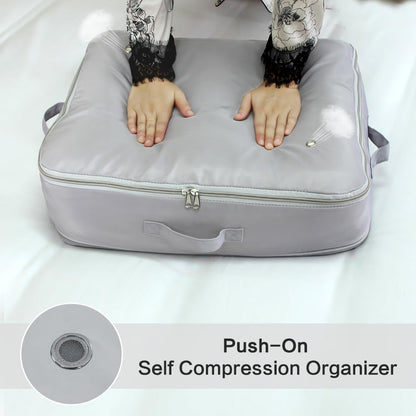 Ultra Space Saving Self Compression Storage Bags with Zipper, （Grey) -Compression Organize for Bedding, Comforter Storage Bag for Blankets Duvet Quilts Pillows