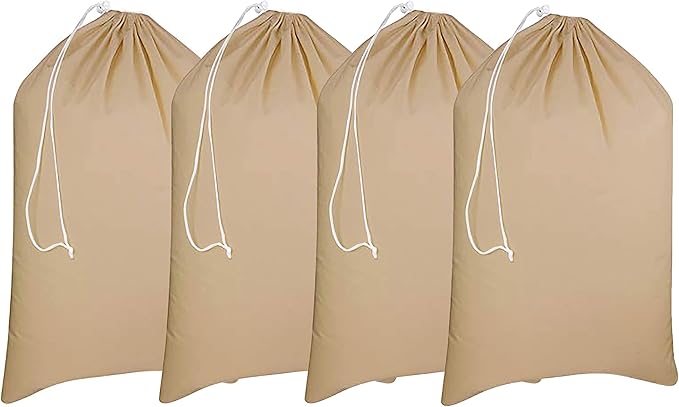 Urban Villa Laundry Bag Canvas|Dirty Clothes Travel Laundry Bag|Machine Washable|Reusable College Hostel Hamper Liner Bag for Garments Delicates Drawstring Closure 4 Pack Taupe Color|Size 28X36 Inches